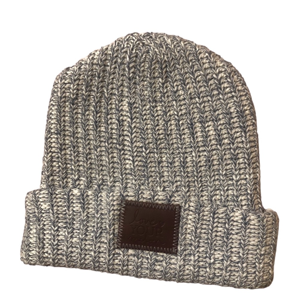 Love Your Melon Beanie Hat Salt & Pepper Chevron Knit 100% Cotton
